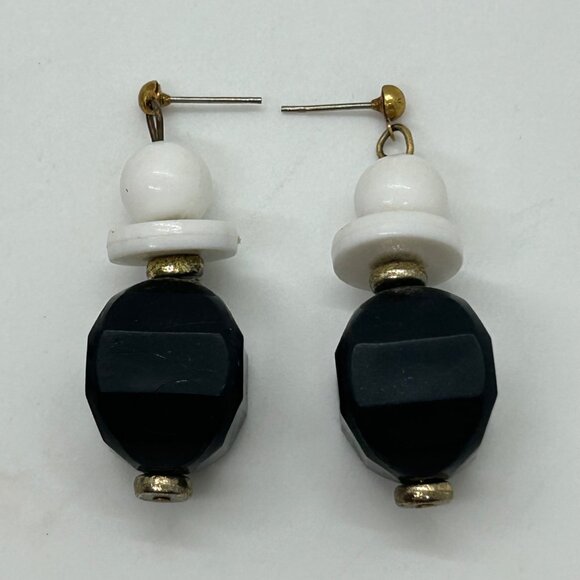 Black & White Acrylic Necklace & Earrings Bead Set Gold-Tone Accents Plastic - Picture 6 of 10